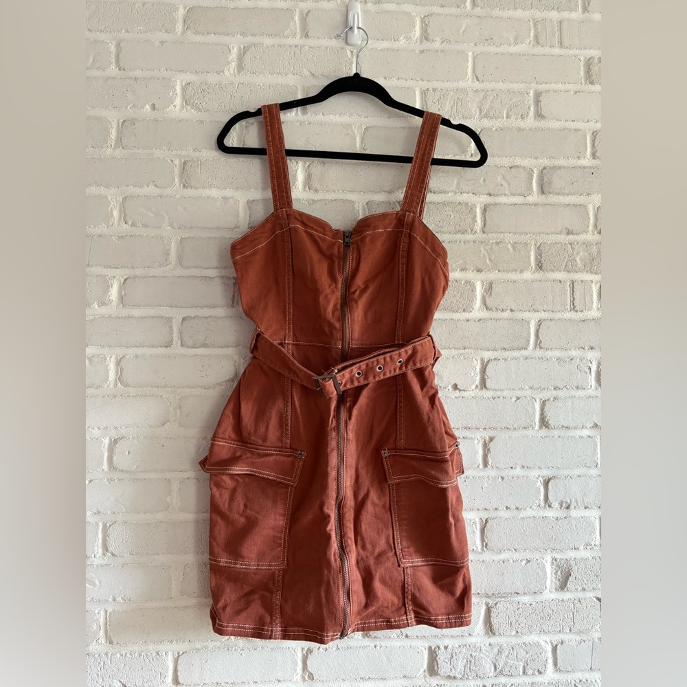 Burnt Orange Belted Dress, Size Small.